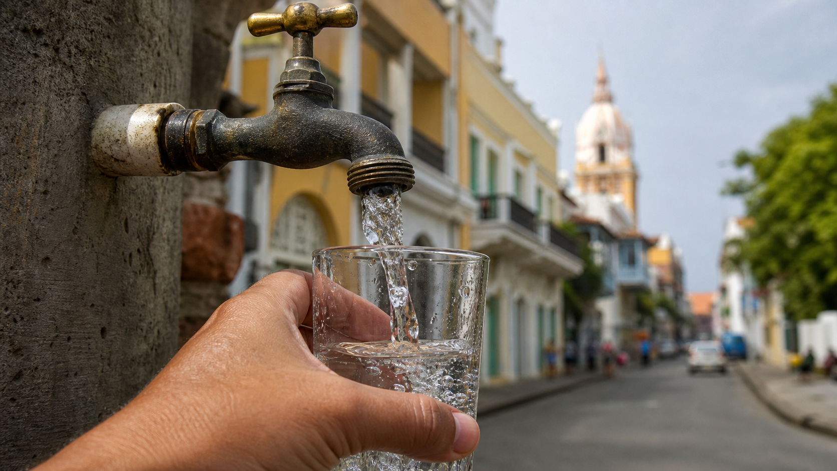 Llave de agua en una calle de Cartagena, imagen editorial para nota sobre servicios p?blicos